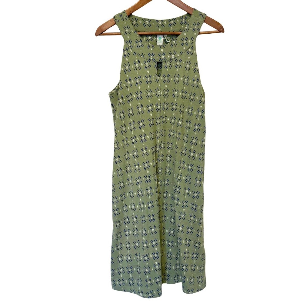 Organic Cotton Green Geometric Print Pockets Sleeveless Midi Dress – Aventura, S